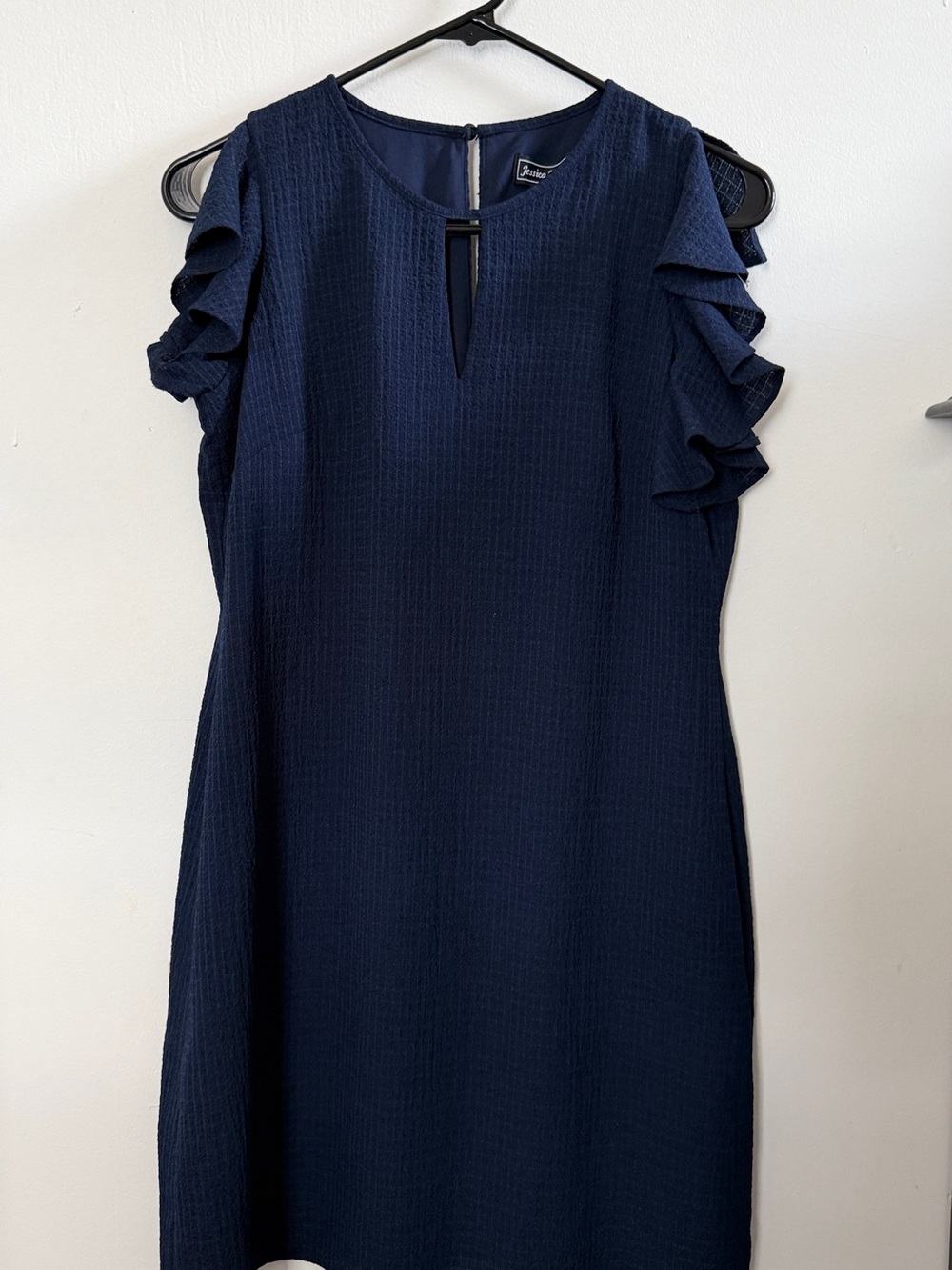 Jessica Howard Navy Midi Dress with Ruffle Sleeves